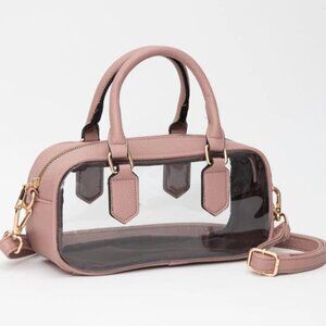 NWT PINK Print Clear Stadium Approved Top Handle Crossbody Transparent Bag
